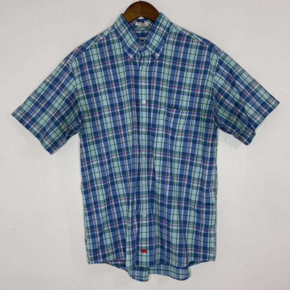 Onward Reserve Shirt Mens Medium Blue Plaid Short Sleeve Button Down Stretch